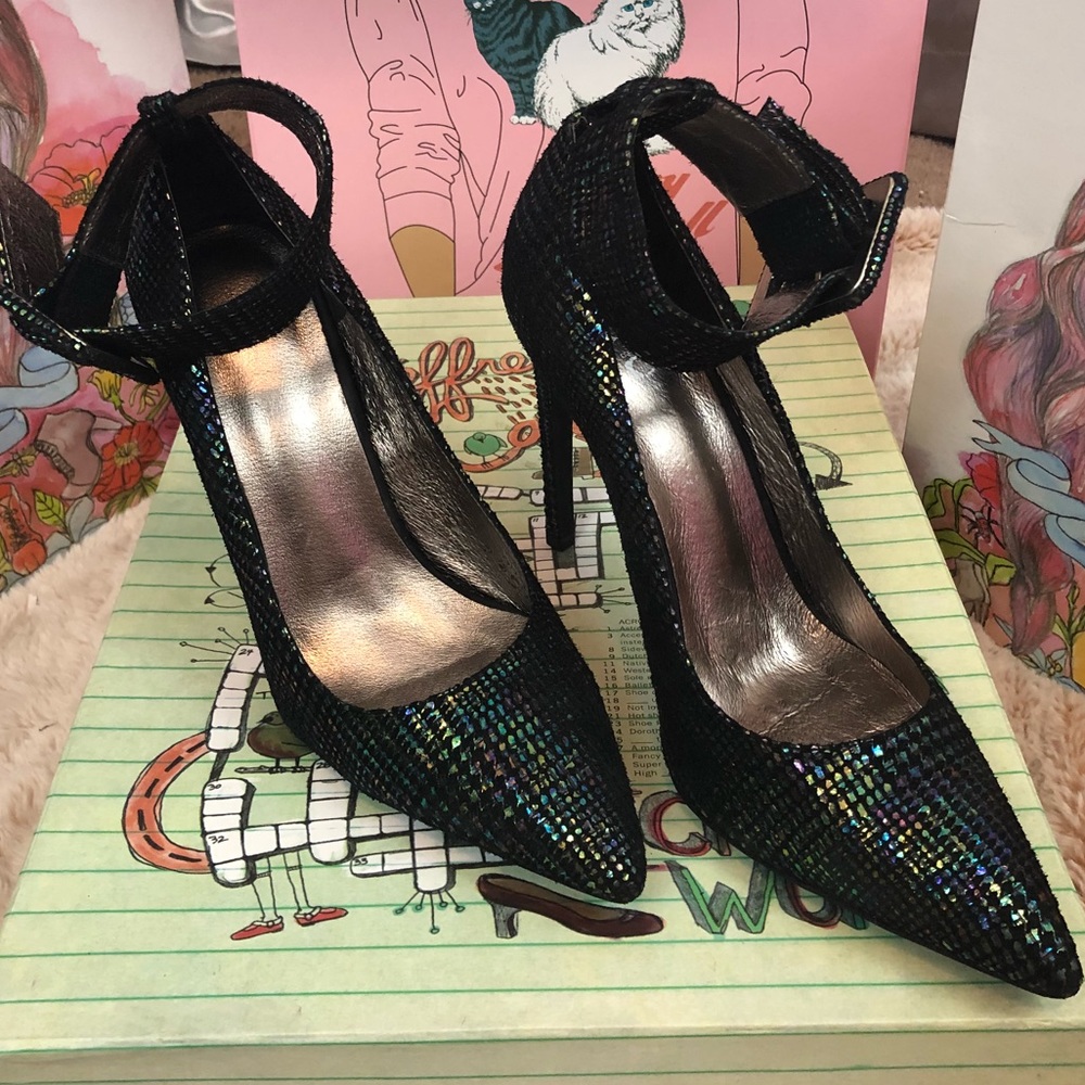 Jeffrey Campbell Iridescent Black Multi Ankle Strap Heels - Picture 4 of 8